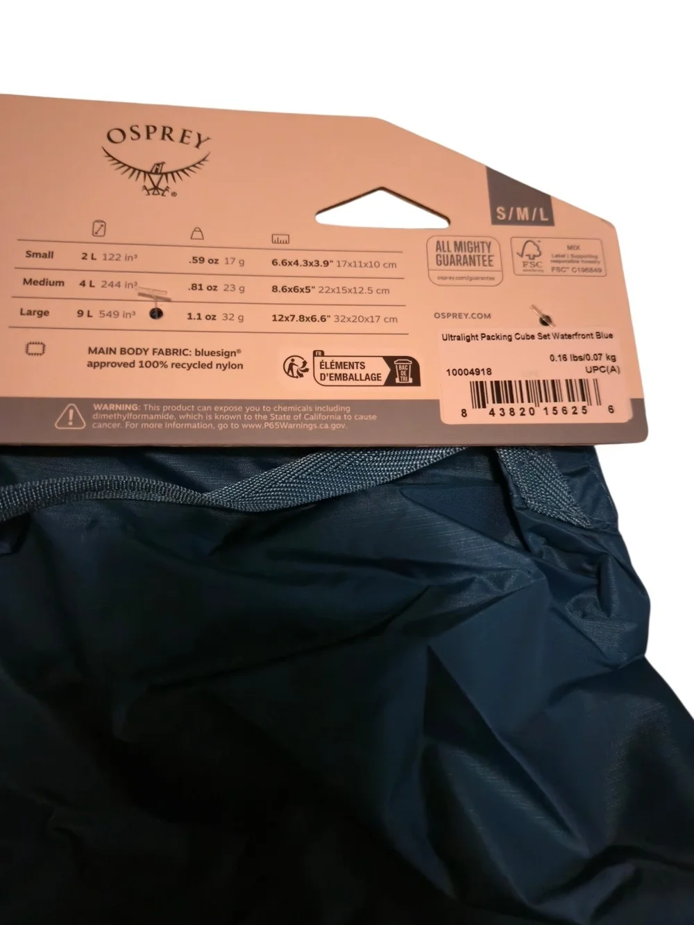 OSPREY Blue Travel Packing Cube Set - 3pc